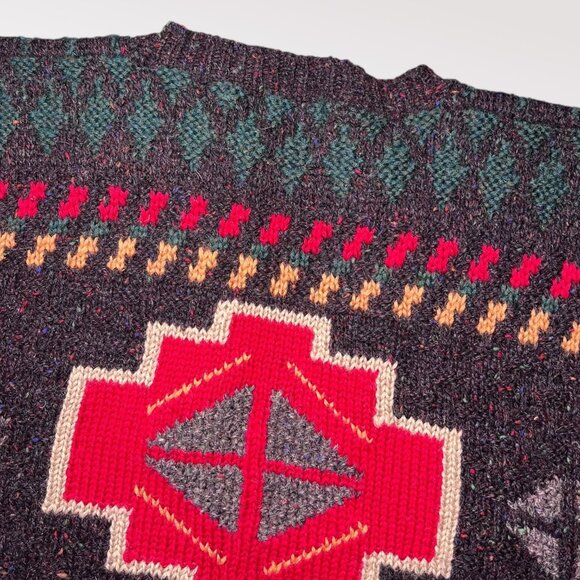 Vintage Boston Traders Wool Sweater Made In Hong Kong Nordic Aztec Knit 80s XL - Picture 6 of 7